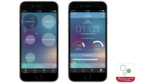 Bildschirme ReSound Relief App.