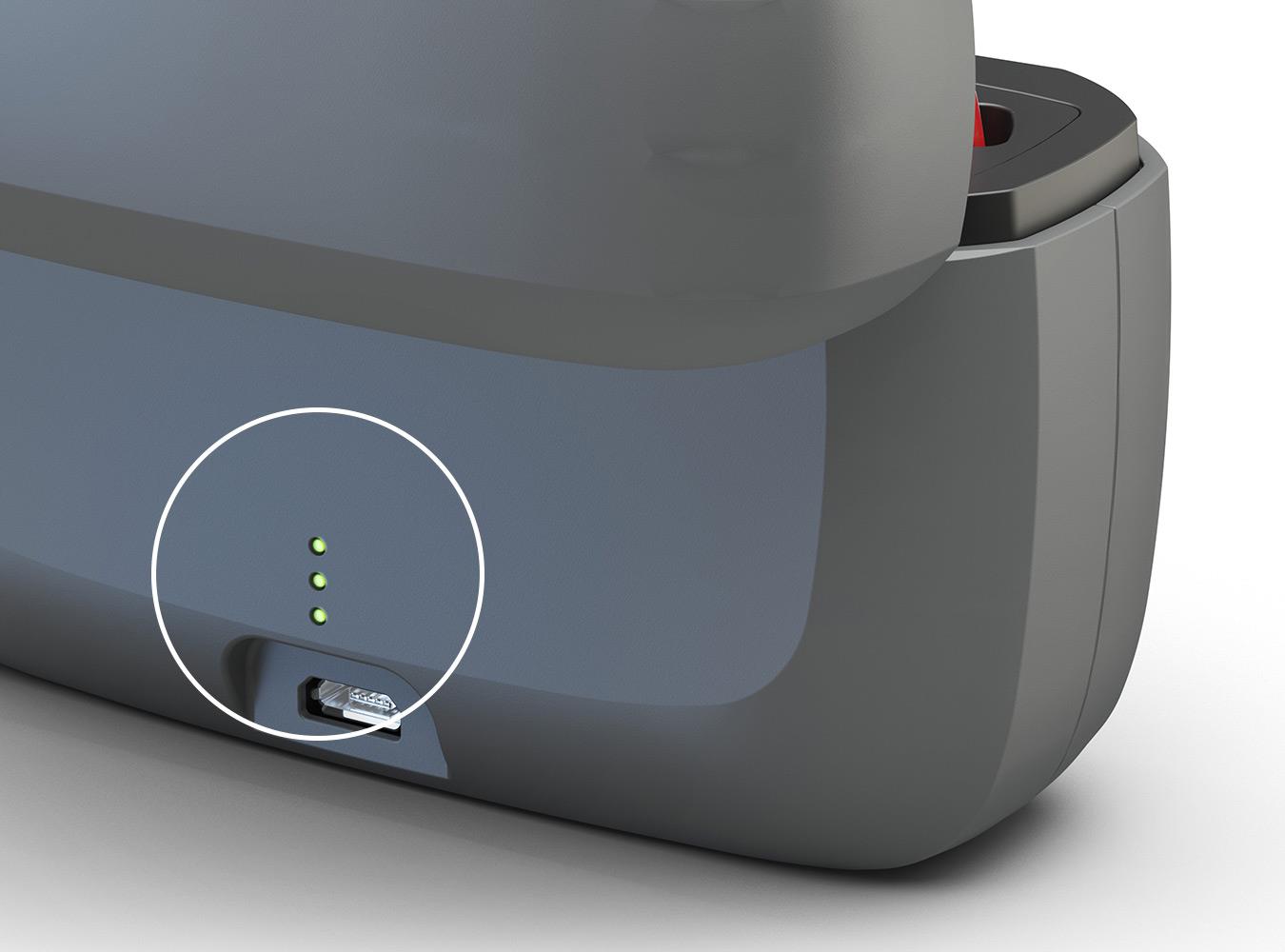 ReSound LiNX Quattro -latauslaite, jossa akun lataustila näkyy